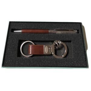 First Bank and Trust Company Leather Ballpoint Pen and Key Chain Set NEW